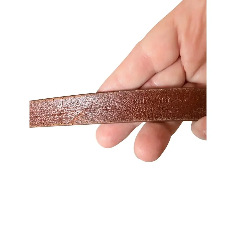 Brown genuine leather skinny belt 36 - 42 inches classic